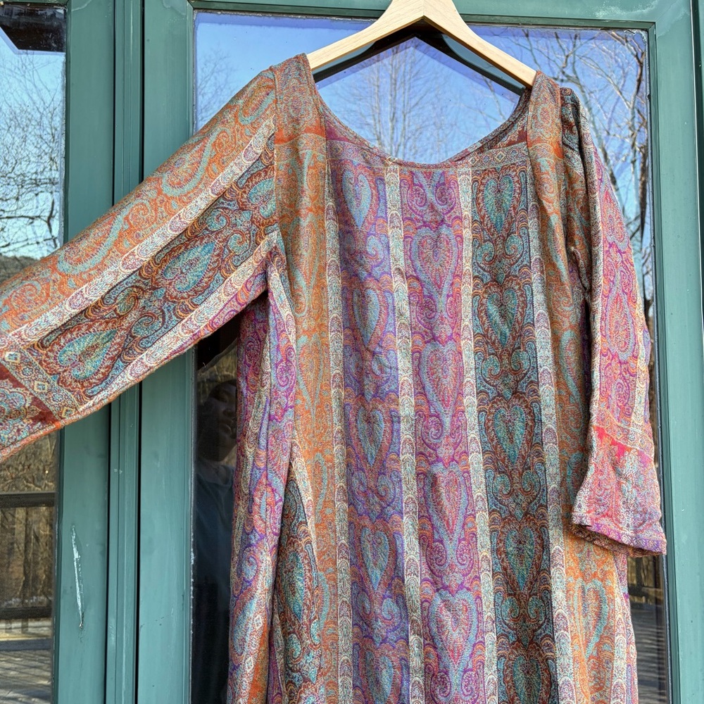 VTG 90s Multicolor Paisley Long Sleeve High-Low Bohemian Lagenlook Top Dress 1X - Picture 3 of 4